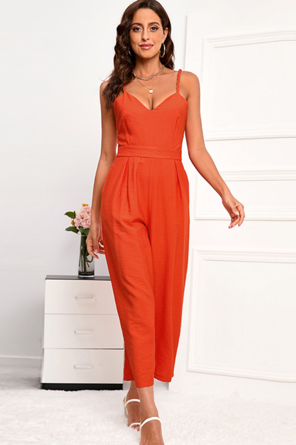 Spaghetti Strap Wide Leg Jumpsuit with Pockets-Mope's Closet