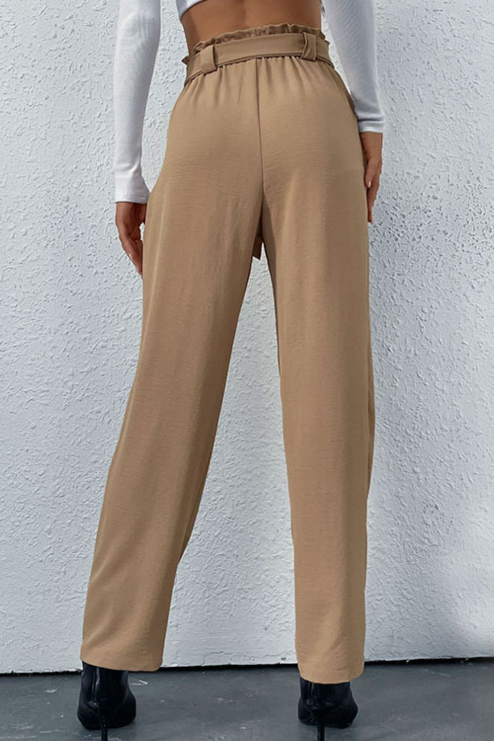 Belted Straight Leg Pants with Pockets-Mope's Closet