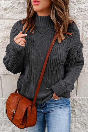 Fringe Detail Mixed Knit Sweater-Mope's Closet