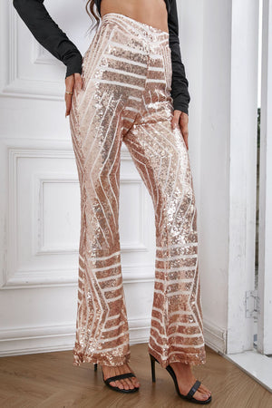 Sequin High Waist Flared Pants-Mope's Closet