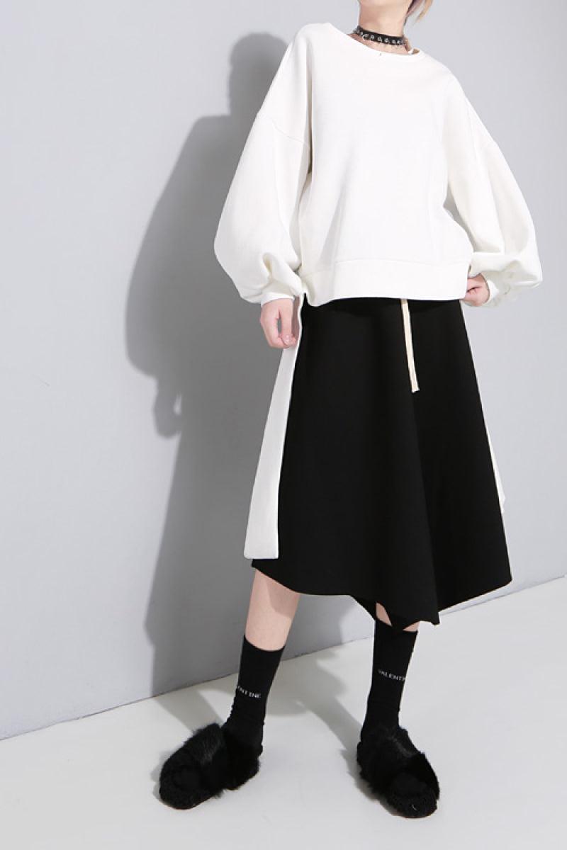 Solid Puff Sleeve Bow Tie Sweatshirt-Mope's Closet