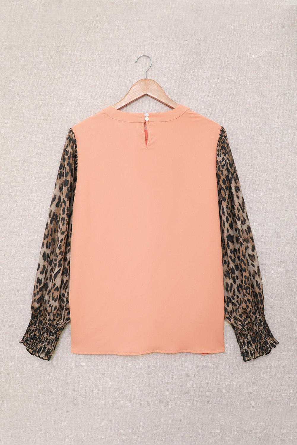 Leopard Puff Sleeve Spliced Top-Mope's Closet