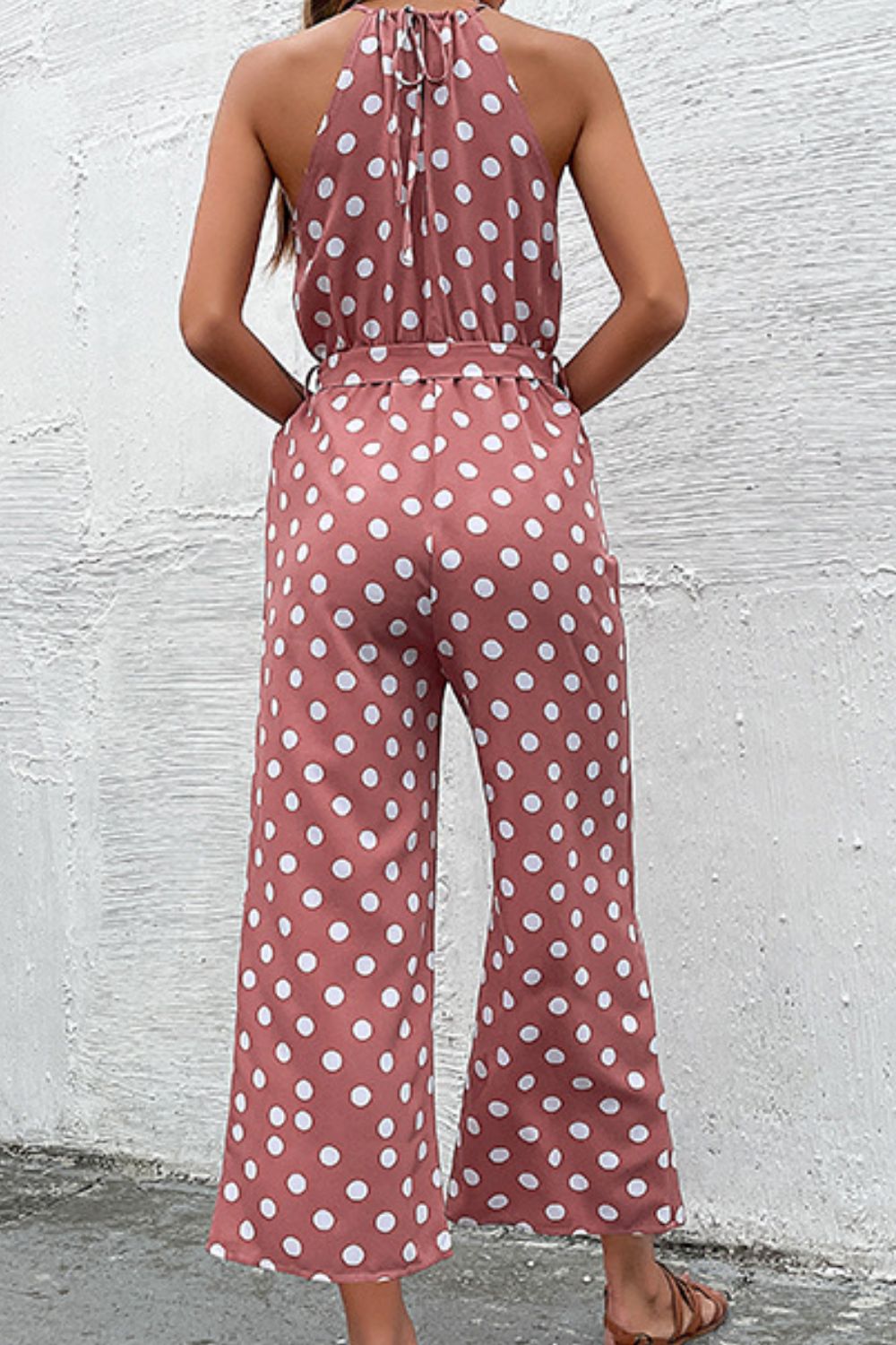 Polka Dot Grecian Wide Leg Jumpsuit-Mope's Closet