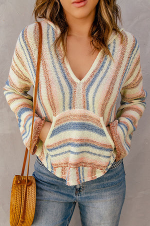 Striped Hooded Sweater with Kangaroo Pocket-Mope's Closet