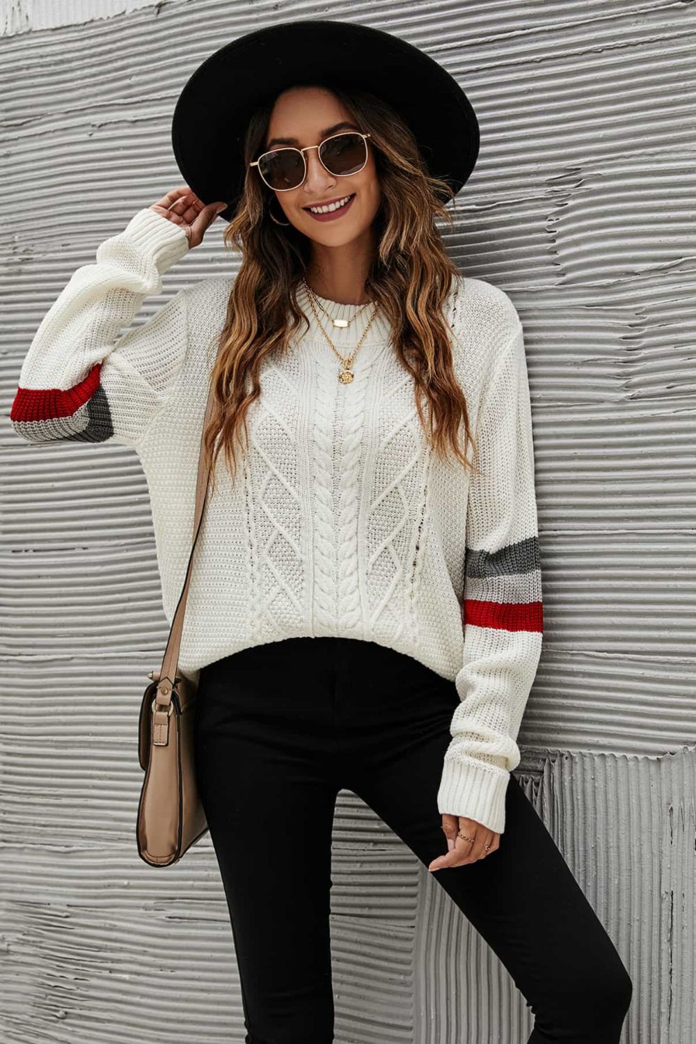 Feeling You Best Striped Cable-Knit Round Neck Sweater-Mope's Closet