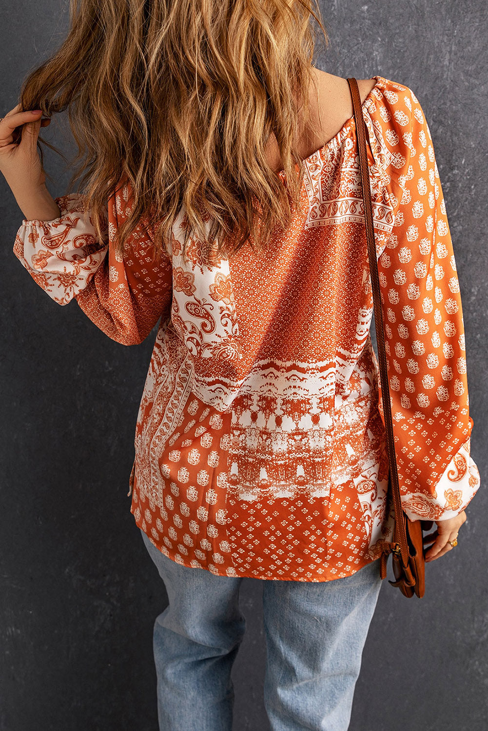 Bohemian Tie-Neck Balloon Sleeve Blouse-Mope's Closet