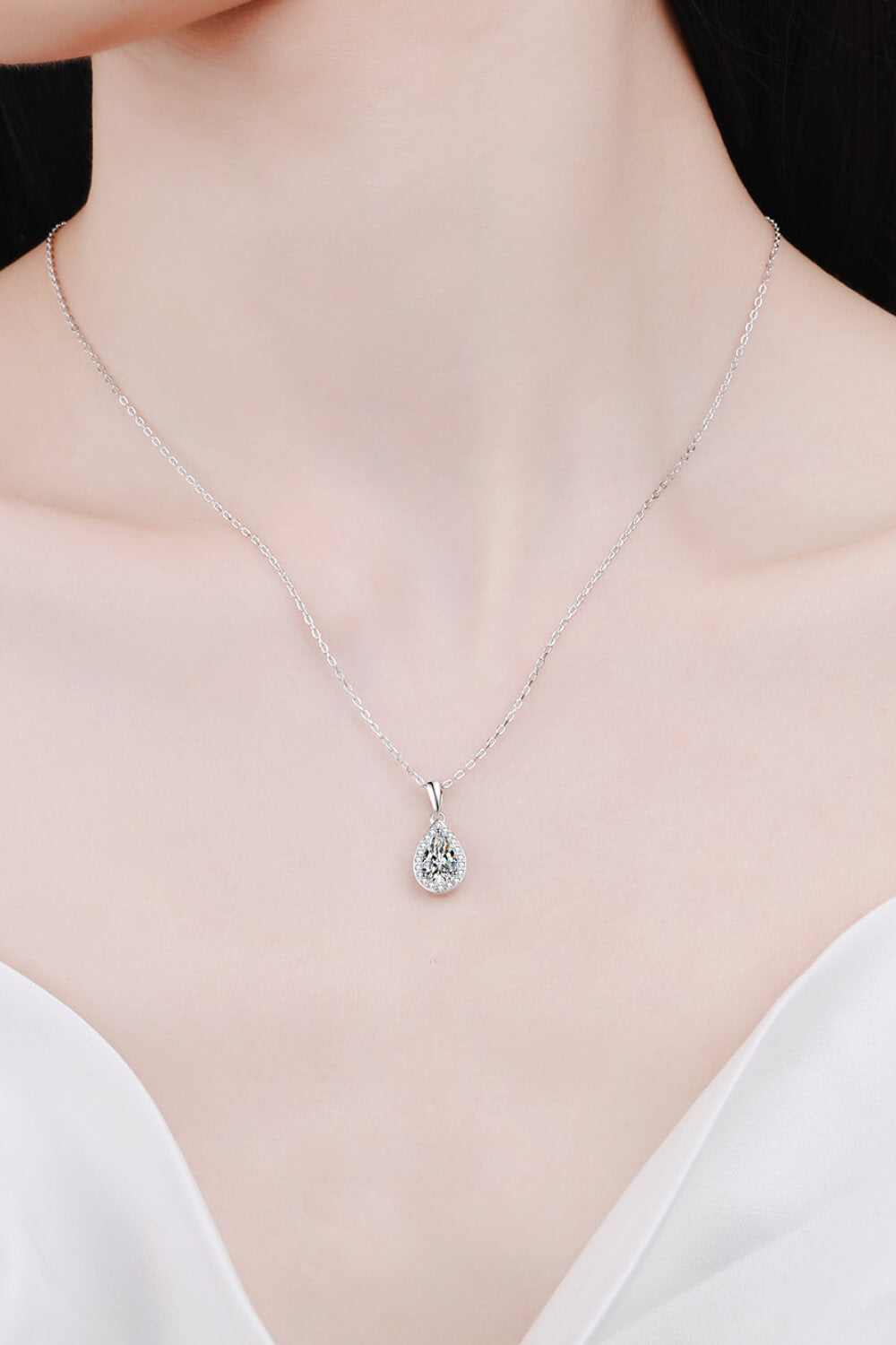 Moissanite Teardrop Pendant Necklace-Mope's Closet