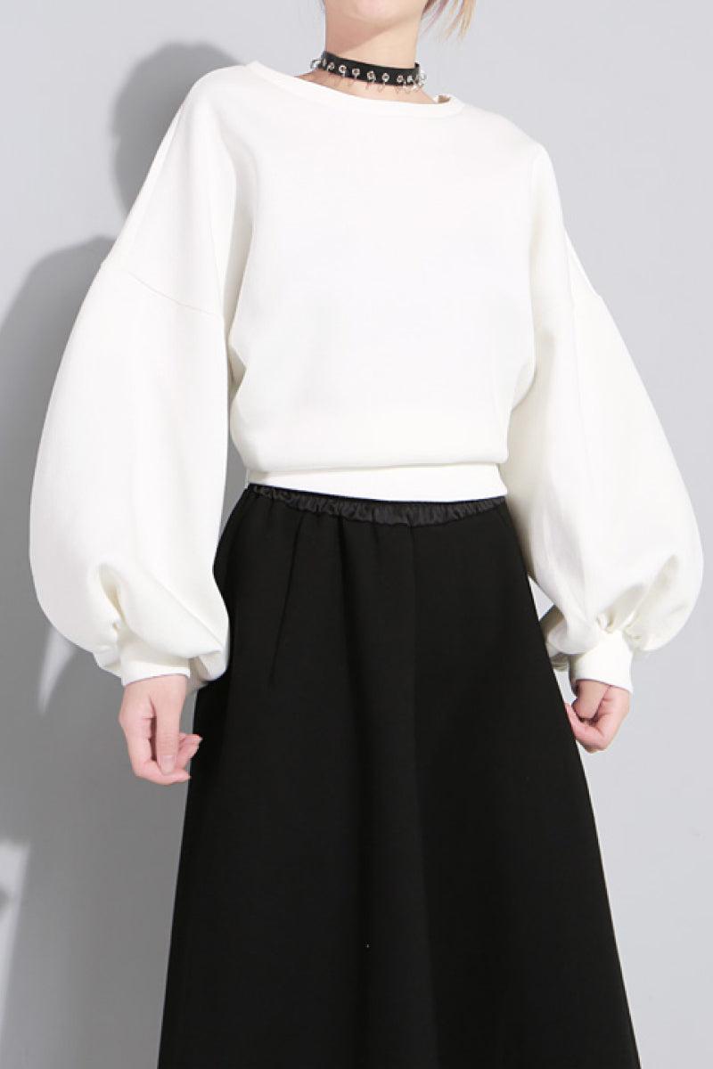 Solid Puff Sleeve Bow Tie Sweatshirt-Mope's Closet