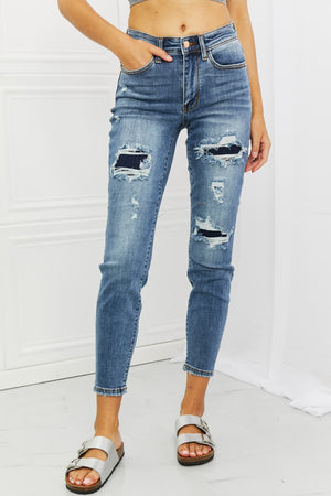 Judy Blue Dahlia Full Size Distressed Patch Jeans-Mope's Closet