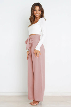 Tie Front Paperbag Wide Leg Pants-Mope's Closet