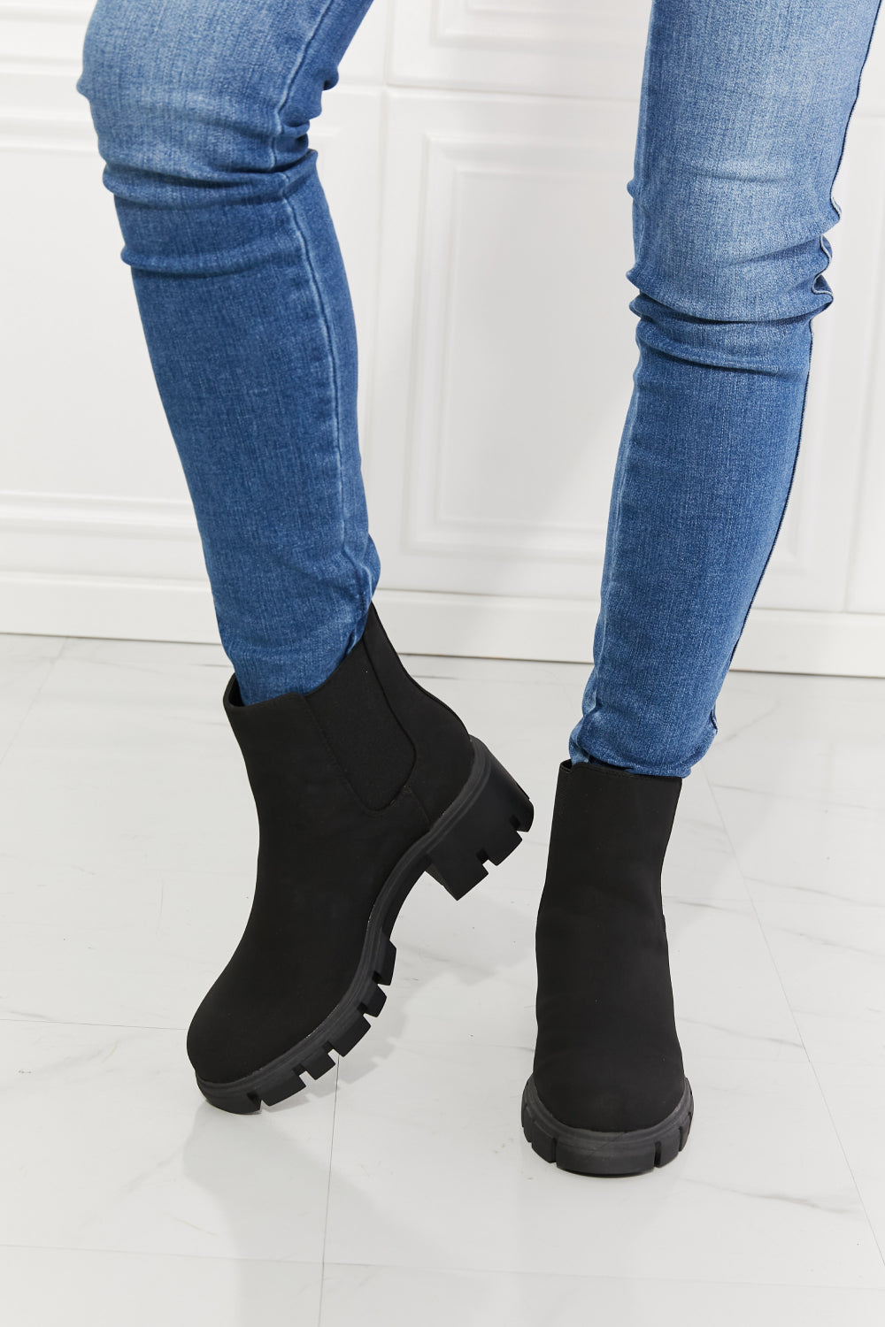 MMShoes Work For It Matte Lug Sole Chelsea Boots in Black-Mope's Closet