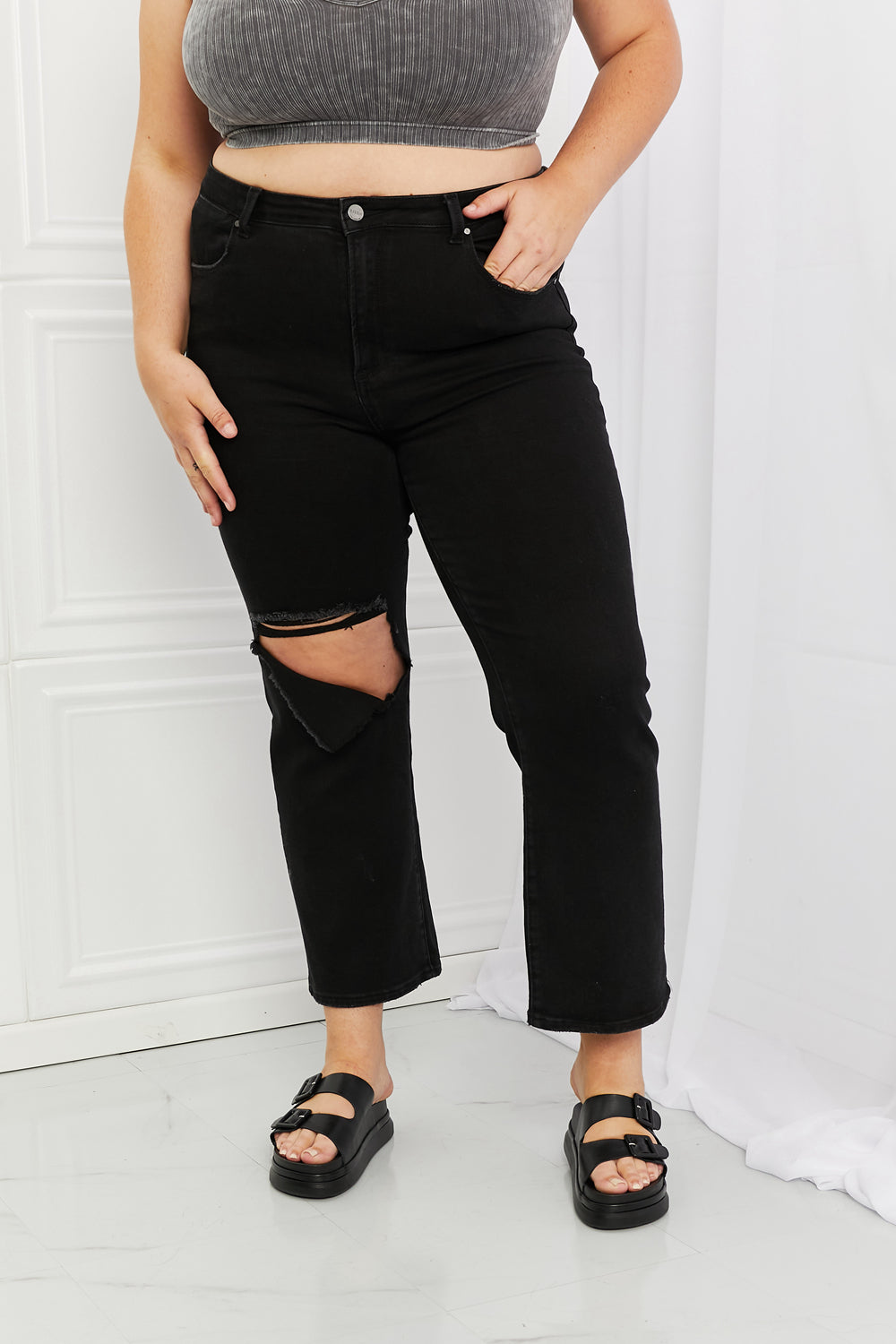 RISEN Full Size Yasmin Relaxed Distressed Jeans-Mope's Closet