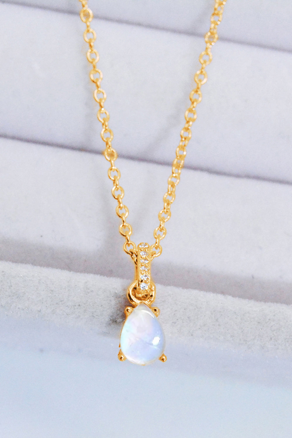 Moonstone Teardrop Pendant Necklace-Mope's Closet