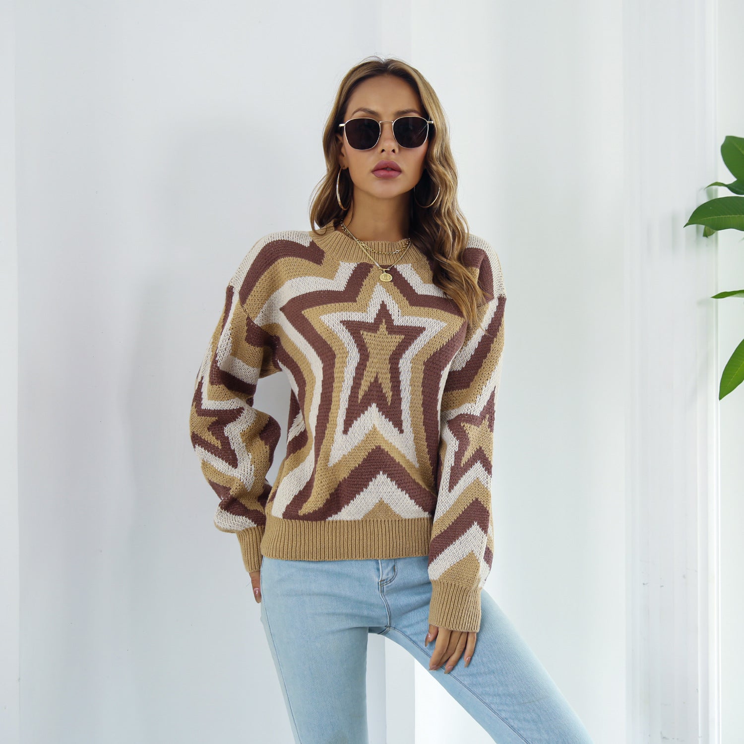 Star Dropped Shoulder Sweater-Mope's Closet