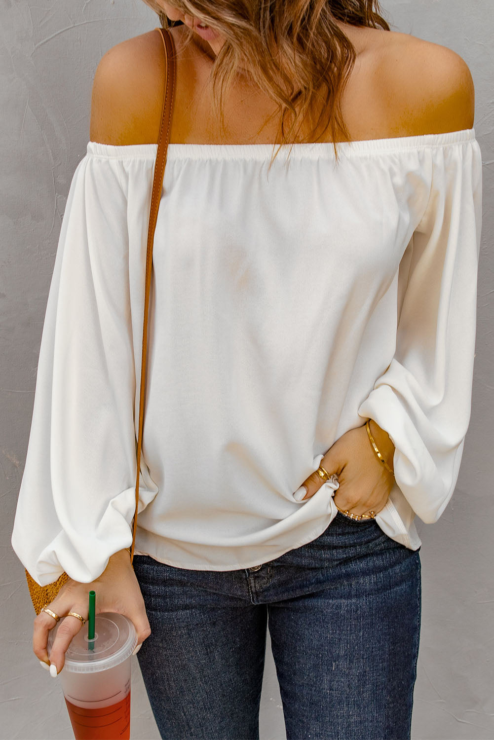 Off-Shoulder Balloon Sleeve Top-Mope's Closet