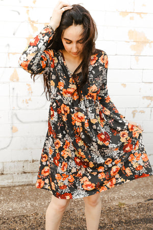 Floral Print Long Sleeve Dress-Mope's Closet