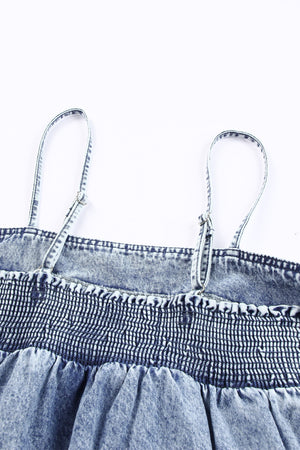 Smocked Adjustable Strap Denim Cami-Mope's Closet