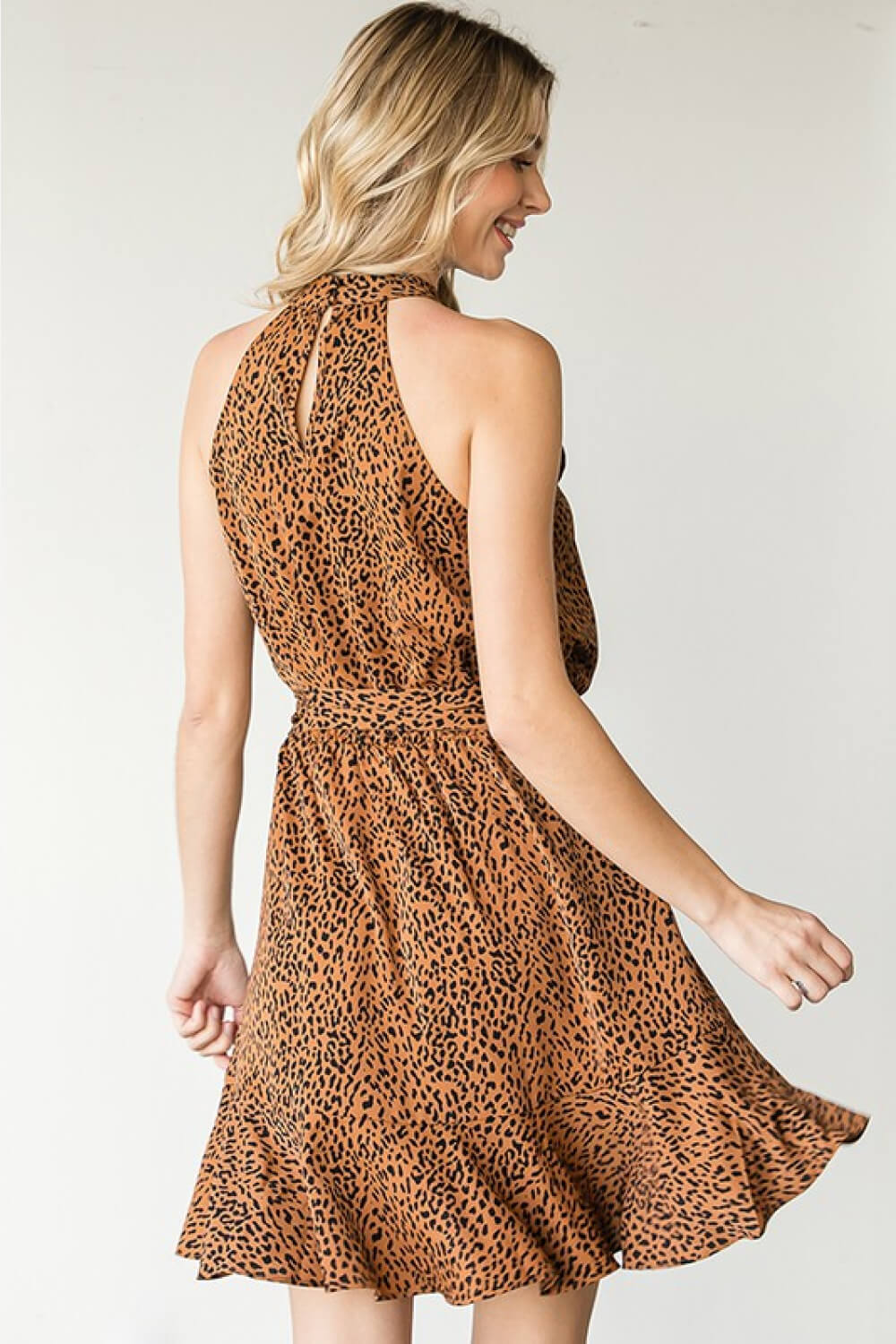 First Love Leopard Belted Sleeveless Dress-Mope's Closet