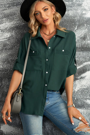 Button-Up Roll-Tab Sleeve Shirt-Mope's Closet