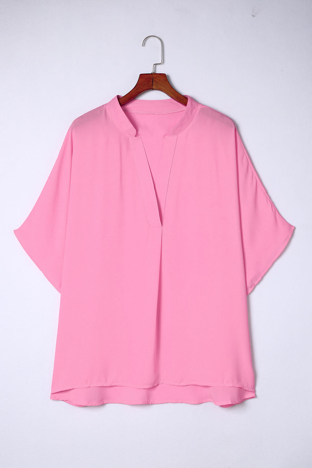 Plus Size Notched Neck Half Sleeve Blouse-Mope's Closet