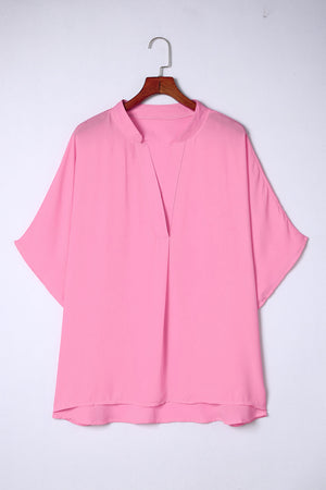 Plus Size Notched Neck Half Sleeve Blouse-Mope's Closet